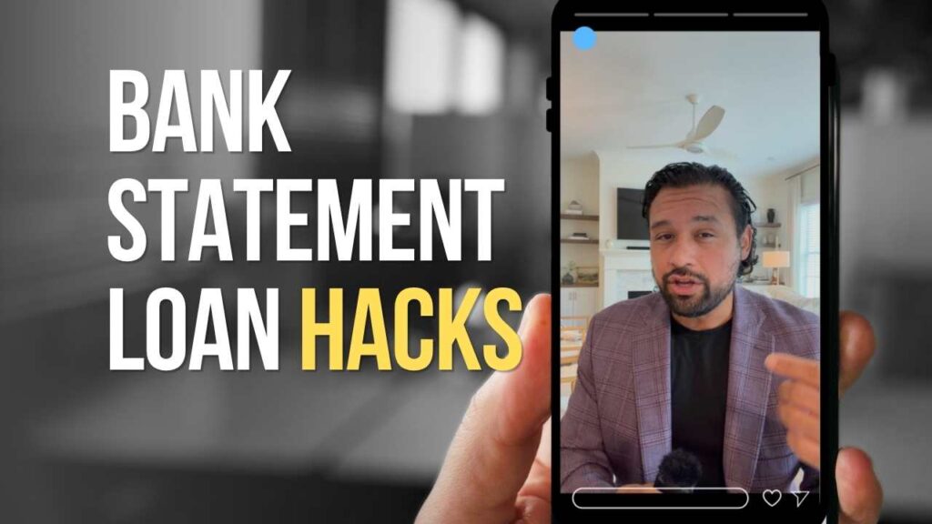 Self-employed business owner reviewing bank statements for a mortgage loan without tax returns.