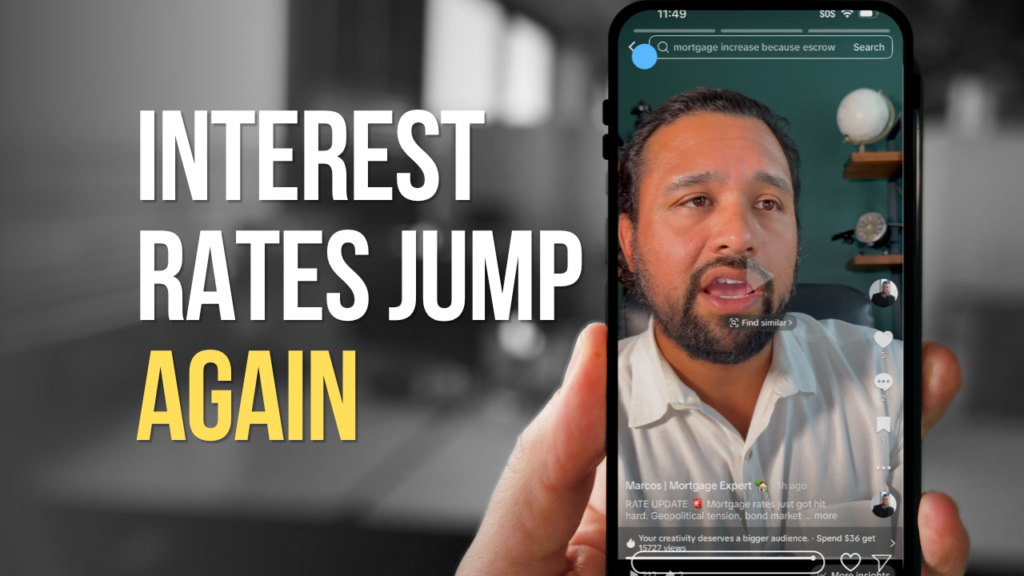 Home buyer watching mortgage rates and 10-year Treasury yields move during global market volatility.