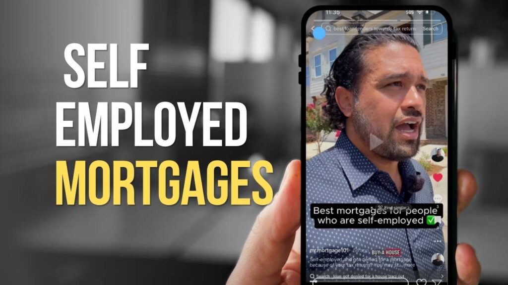 Self-employed borrower reviewing bank statements and mortgage options with a mortgage broker.